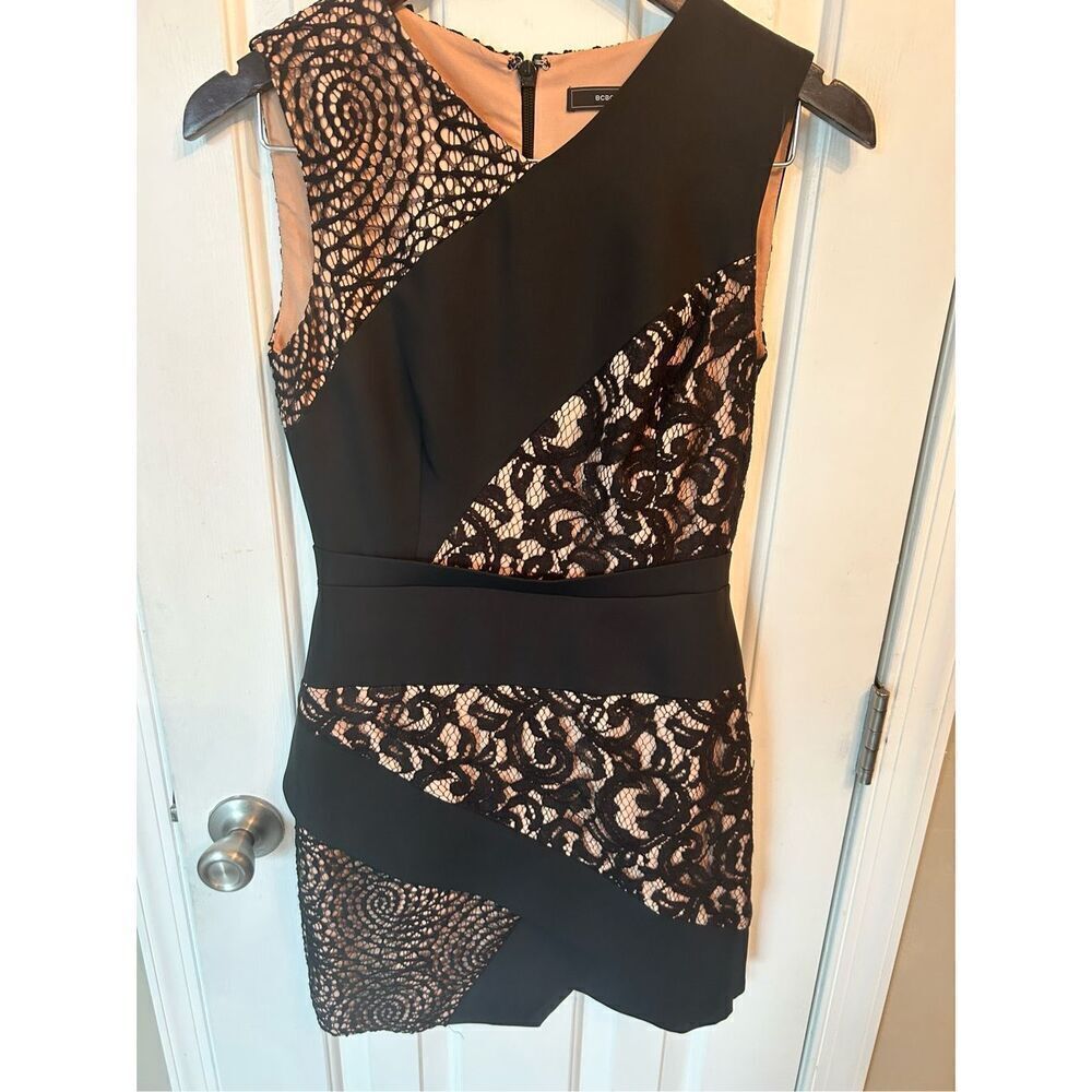 BCBGMAXAZRIA Dalia Mini Dress Size 0 Black Beige Lace Whimsigoth Fairy Grunge